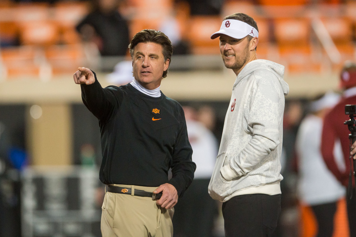 Oklahoma State Head Coach Mike Gundy with Oklahoma Head Coach Lincoln Riley